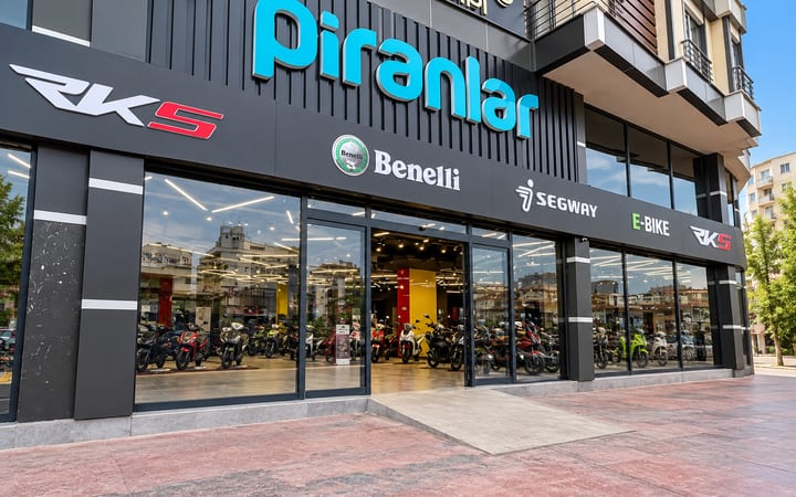 Benelli, Segway ve RKS motosikletlerinin satıldığı Piranlar Motor mağazası